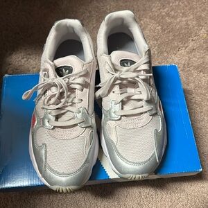 Adidas ladies falcon shoes in pink and silver size 6.5